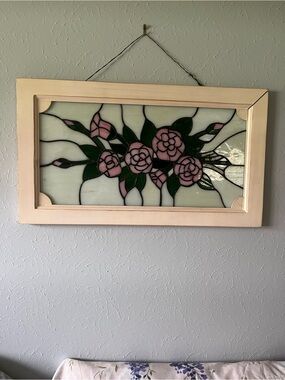 Pink Rose Stained Glass Panel Wall Art